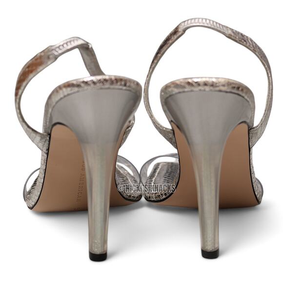 Good American Snake Lucite Sandal in Silver Heeled Slingback Square Toe Size 12 - Picture 8 of 11